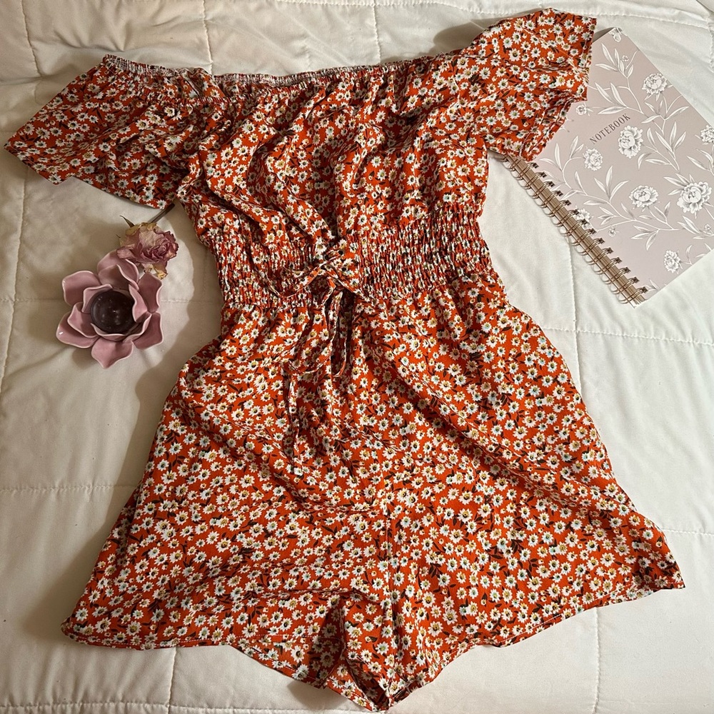 Flowy Rust Orange Floral Romper
